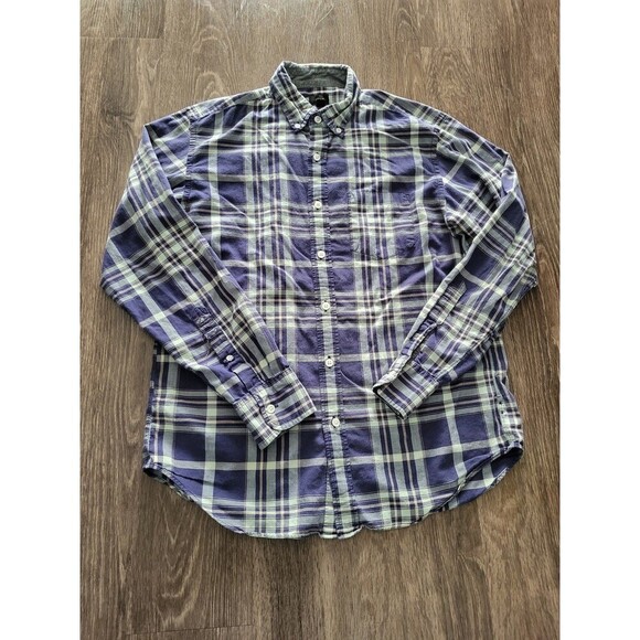 J.Crew Plaid Long Sleeved Button Down Shirt Blue White Men's Medium - Picture 1 of 6